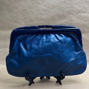 Vintage Blue Leather Italian Frame Clutch